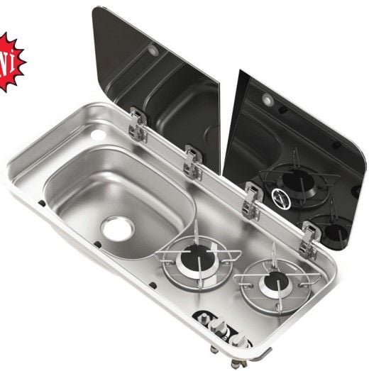 Navy Load Tek Cam Kaplı İki Ocaklı ve Sağ Evye 25000