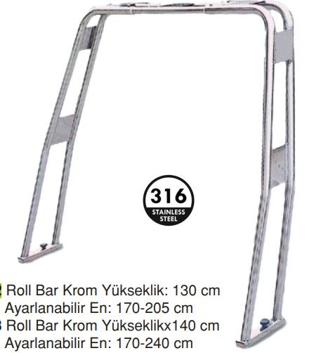 Roll Bar Krom Yükseklik: 130 cm  Ayarlanabilir En: 170-205 cm
