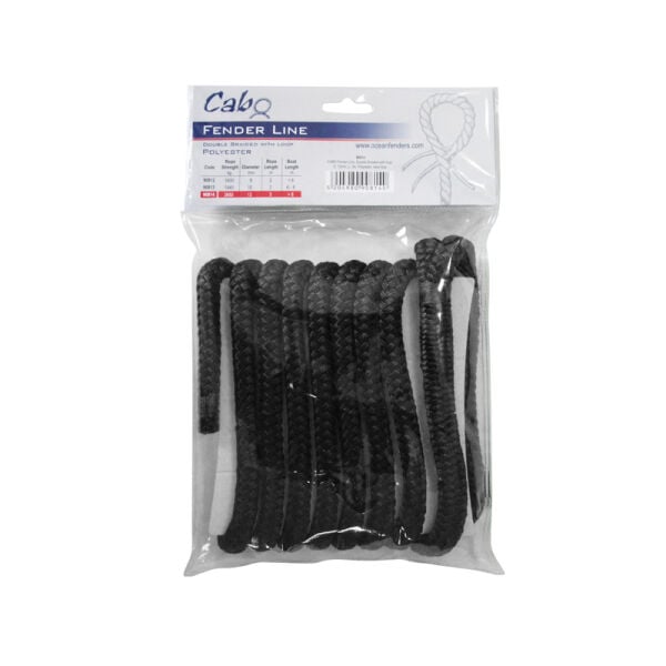 CABO Fender Line, Double Braided, w/ loop, Diam. 10mm, L 2m, Polyester, Black