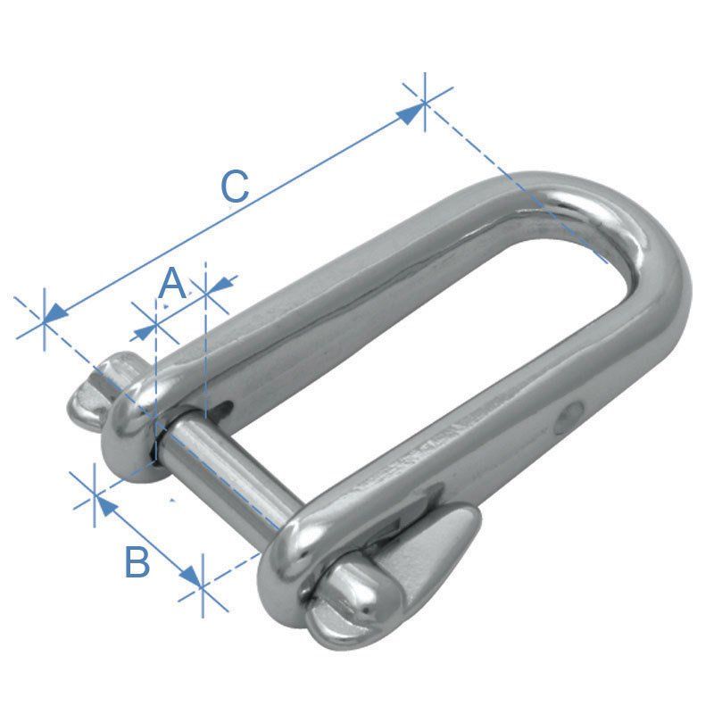 LONG FLAT D SHACKLE, W/JOCKING PIN, AISI 316