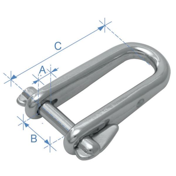 LONG FLAT D SHACKLE, W/JOCKING PIN, AISI 316