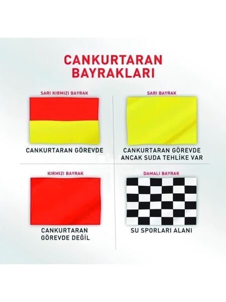 Can Kurtaran Bayrak Takımı, 4'lü Plaj bayrak Seti, 75x100cm Plaj Flamaları, Emniyet Flamaları