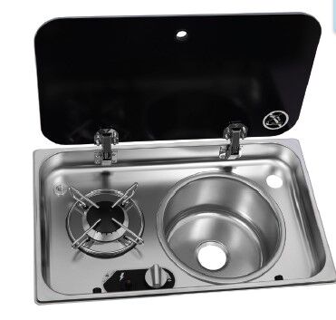 Navy Load Cam Kapaklı Ocak ve Sağ Evye NL24000 . • 32 x 53 x 9 cm (Ocak) -17 cm (Evye