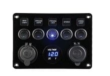 5’li Switch Panel Işıklı Şarj , Voltmetre , USB - Ölçüler: 150 x 104 x 35 mm